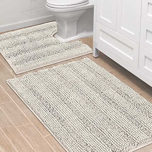 Bathroom Rugs Bath Rug Set 2 Piece Bathroom Contour Rug Toilet Mat Sets Non Slip Contour Bath Rug Ultra Thick Water Absorbent Striped Bath Mats Washable