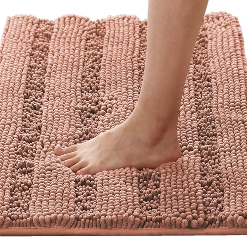 Bath Rugs for Bathroom Non Slip Bath Mats Extra Thick Chenille Striped Rug 20" x 32" Absorbent Non Skid Fluffy Soft Shaggy Washable Dry Fast Plush Mat for Indoor