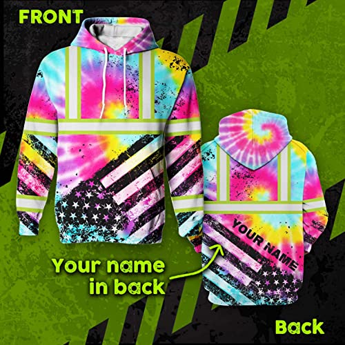 Tie Dye USA Flag New Hoodie Class 3 US Flag High Visibility Reflective Workwear Hoodie