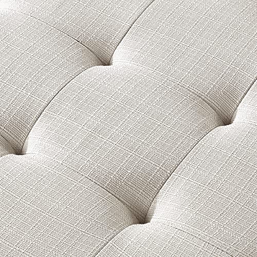 Large Rectangular Upholstered Tufted Linen Ottoman Bench