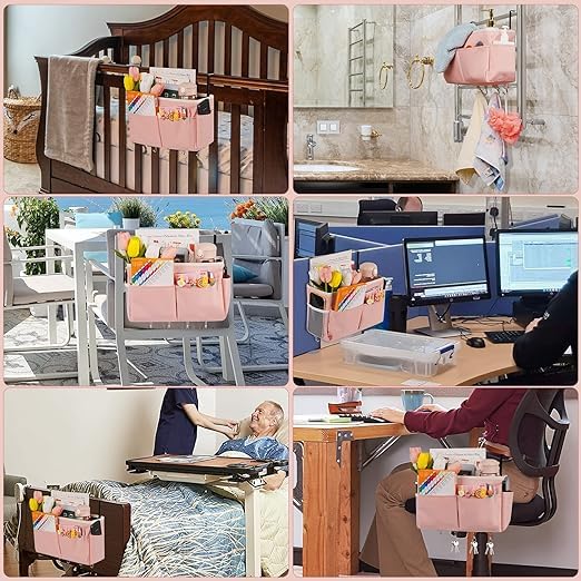 Bedside Caddy Organizer 5 Pockets 4 Hooks Bunk Bed 2Pack Pink (2 Count)