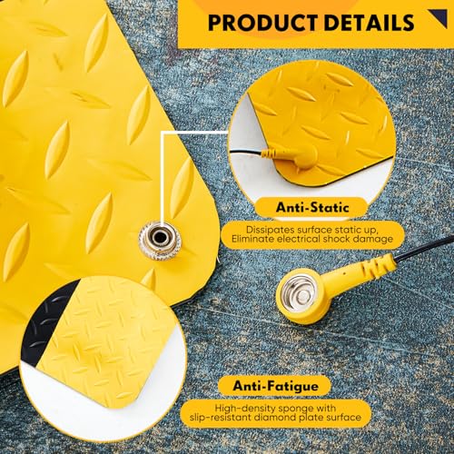 1 Pack 3'x5' ESD Anti Fatigue Mat with Ground Wire