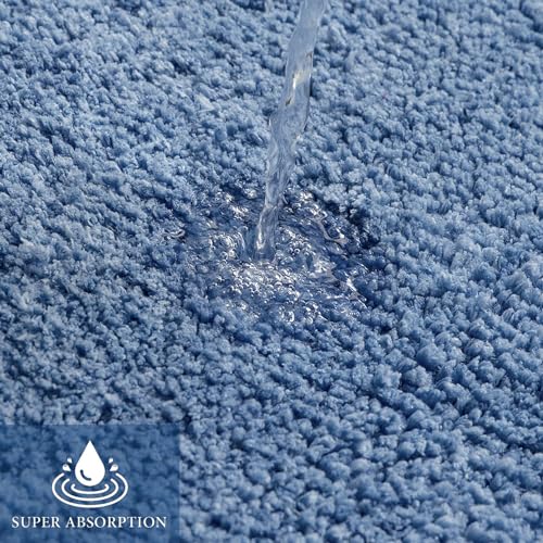 Blue Bathroom Rugs Soft Small Microfiber Bath Mat 16x24 Inch