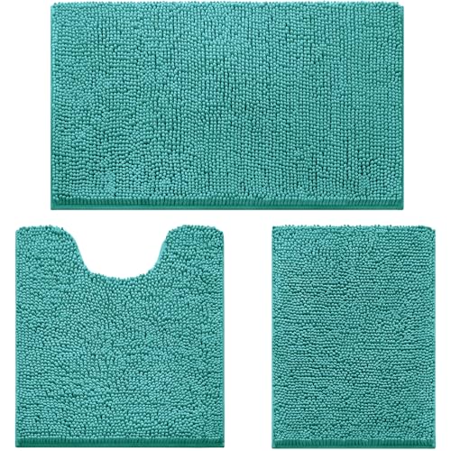 Teal Chenille Bathroom Rugs Set of 3 (3 Count)