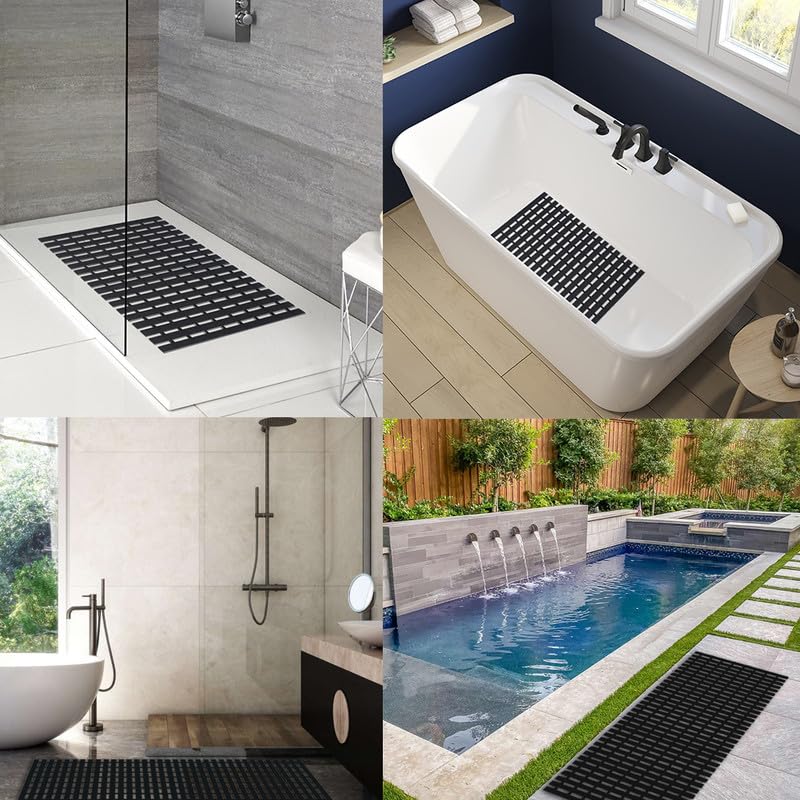 Bath Mat Non Slip Shower Mat Bathtub with Drain Holes and Heavy Duty Rubber No Suction Cups Sturdy Shower Stall Tub Mat for Bathroom