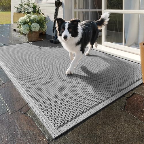 Front Door Mat Outside Entrance Drainage Doormat Grey 24"x36" (6 Sq Ft)