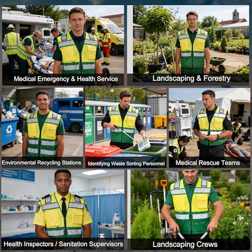 Yellow Green Reflective Vest 9 Pockets Mesh Back ID Pocket XL