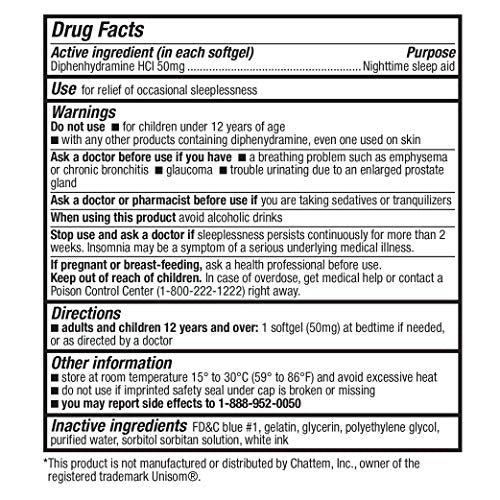 Sleep Aid Diphenhydramine Softgels (100 Count)