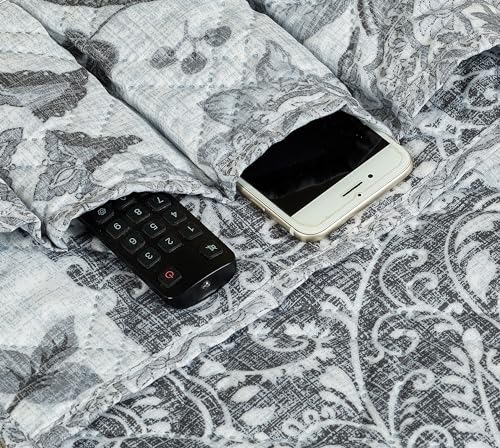 Grey Flowers Patchwork Couch Armrest Cover