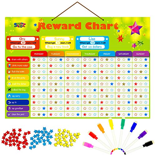 Magnetic Reward Behavior Star Chore Chart for One or Multiple Kids (300 Count)