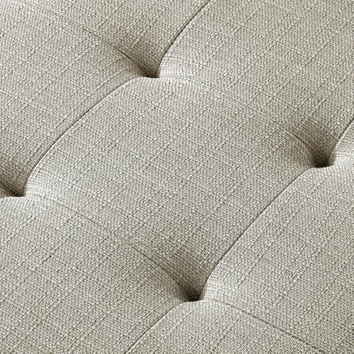 Large Rectangular Upholstered Tufted Linen Fabric Ottoman Bench