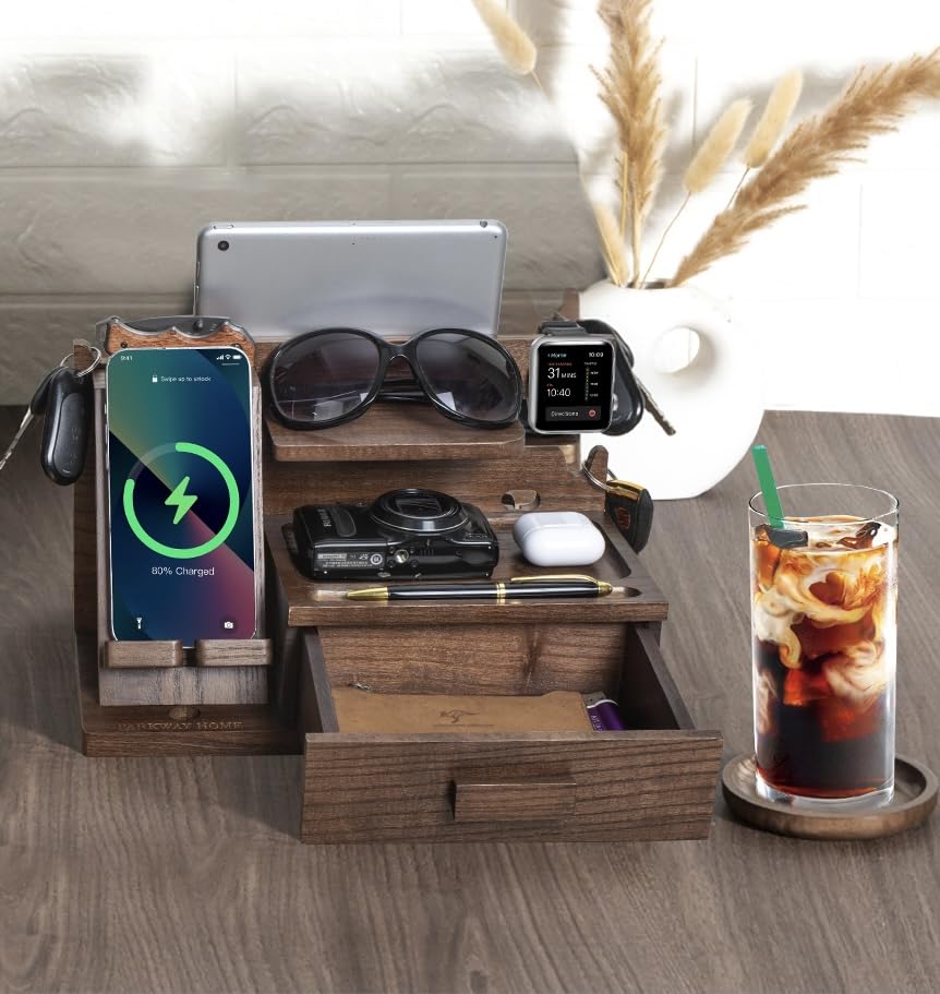 Wood Phone Docking Station with Drawer