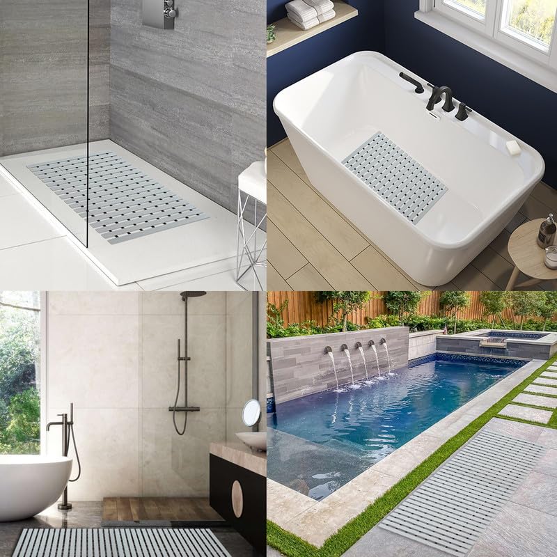 Bath Mat Non Slip Shower Mat Bathtub with Drain Holes and Heavy Duty Rubber No Suction Cups Sturdy Shower Stall Tub Mat for Bathroom