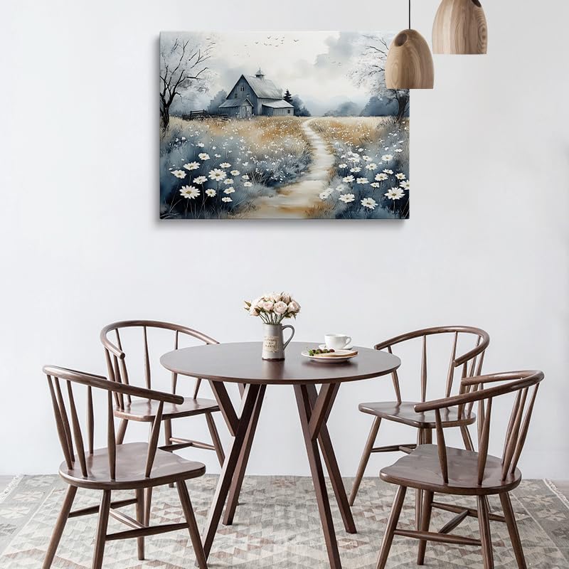 Framed Vintage Print French Country Farmhouse Floral Nature Picture Wall Decor Gift Retro Poster Rustic Painting Bird and Tree Flower Canvas Wall Art Painting for Living Room Bathroom