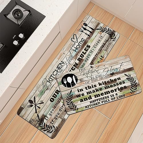 Kitchen Mats for Floor Anti Fatigue Mats for Kitchen Floor Kitchen Rugs Farmhouse Style Memory Foam Kitchen Mat Cushioned PVC Leather Kitchen Rug Set