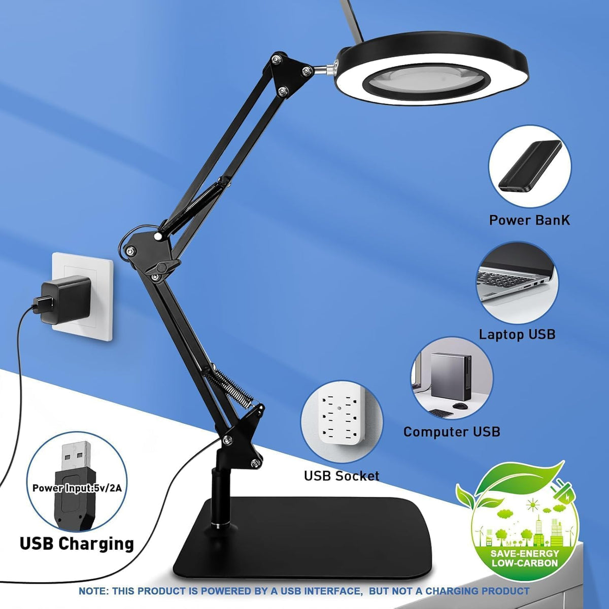 15X Magnifying Glass with Light & Stand