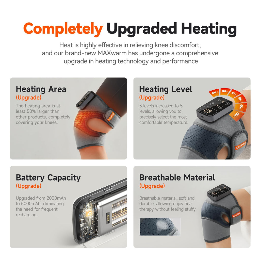 Cordless Knee Massager with Heat Vibration for Pain Relief
