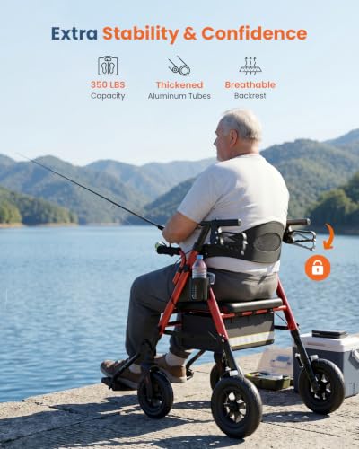 Folding 3 in 1 Rollator & Transport Wheelchair (Red)