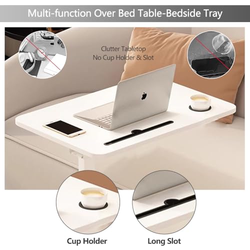 Over the Bed Table with Hidden Wheels (White)
