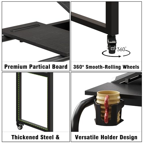Overbed Table with Wheels Rolling Laptop Desk Cart Over Recliner Wheelchair Table Adjustable for Hospital and Home Use Over The Bed Table with Storage Drawer and Cup Holder (Black / 31.5 to 47)