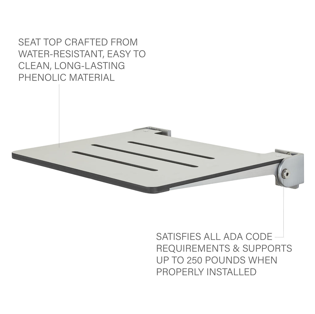 18 inch Silhouette Slimline Folding Wall Mount Shower Bench Seat (Light Gray With Silver Frame)