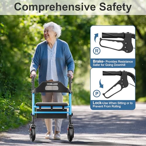 Foldable Rollator Walker for Seniors with Seat (Light Blue)