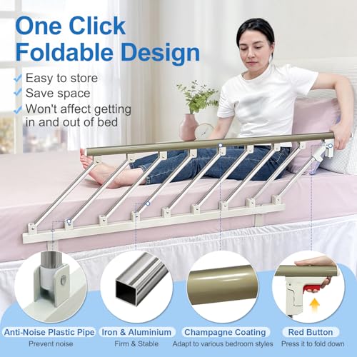 Bed Side Rails Guard for Elderly Adults Seniors Assist Rail Safety Bed Cane Railings Fold Down Handle Handicap Medical Support Assistance Devices Half Grab Bar (48 inches W x 21 inches H)