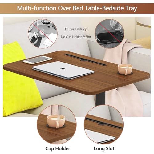 Over the Bed Table with Hidden Wheels (Walnut)