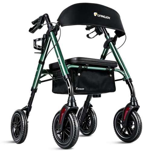 Foldable Rollator Walkers for Seniors with Seat (Emerald Dark Green-all Terrain(8 Inch Wheels))