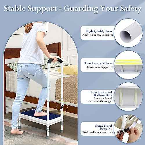 Bedside Steps for High Beds Step Stool with Handle for Elderly Adult Medical Heavy Duty Safety Stepstools for Seniors 400 Lb Capacity Non (Blue-21.6")