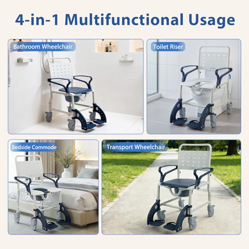 4 in 1 Commode Wheelchair (Navy Blue)