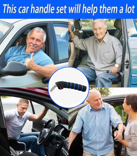 Car Handle Assist for Elderly (Blue - 2 Pack Handles + 1 Strap)
