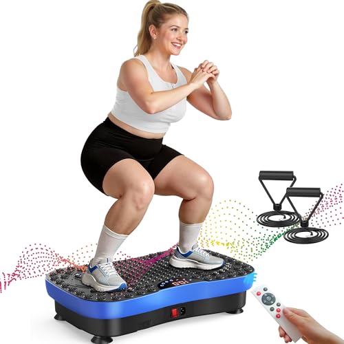 Vibration Plate Fitness Platform Exercise Machine Vibrating Shaking Full Body Shaker Workout Vibrate Stand Shake Board Sport for Weight Loss Fat Burner for Gym Home Office (BLUE)