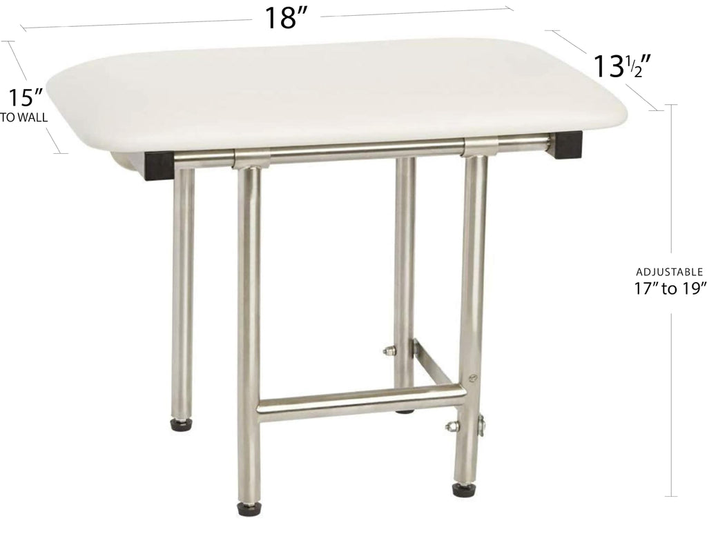 18" x 15" White Padded Cushion Folding Wall Mount Bench Shower Seat with Legs (White / 18 x 15)