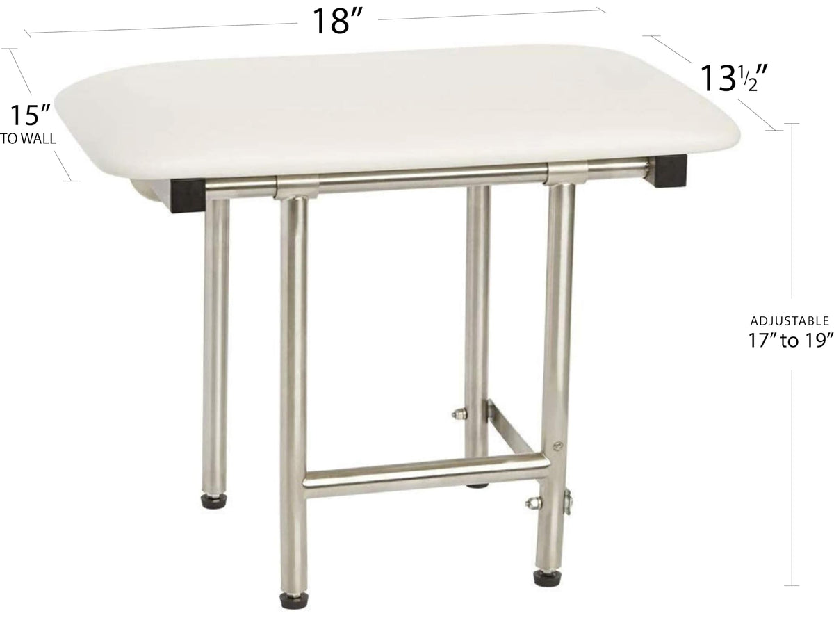 18" x 15" White Padded Cushion Folding Wall Mount Bench Shower Seat with Legs (White / 18 x 15)