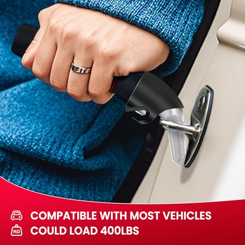 Car Handle Assist for Elderly Car Door Handle Multifunction Handle Car Door Latch Handle for Seniors and Handicapped (Blue, Red - 2 Pack Handles + 1 Strap)