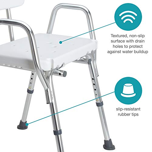 Shower Chair Bath Seat for Tub or Shower Bench for Inside Shower (White with Armrests)