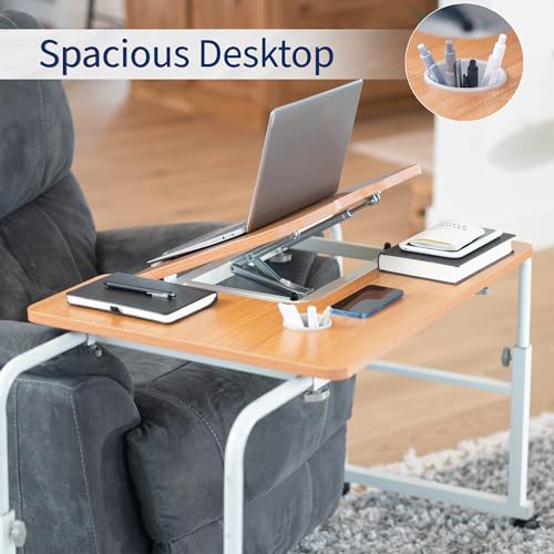 Tilting Mobile Over the Bed and Recliner Table (Light Wood)