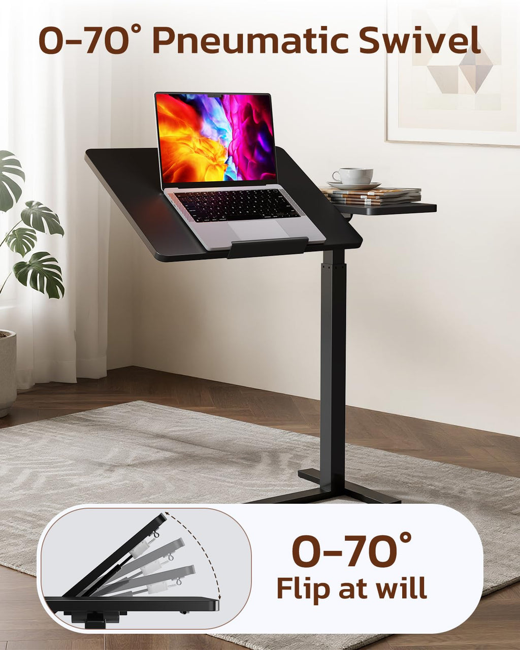 Standing Rolling Desk with Hidden Casters (Black / Tiltable)