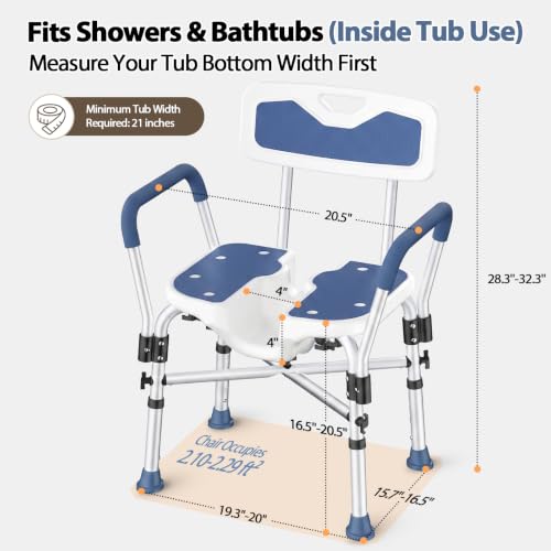 500lb Heavy Duty Shower Chair for Inside Shower (Dark Blue)