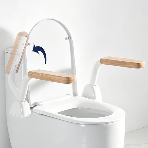 Toilet Safety Rails for Seniors with Space Saving Flip (Oak)