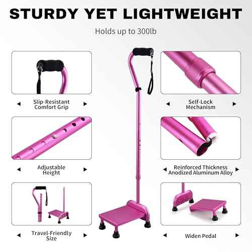 Stair Climbing Cane with Step Platform for Seniors (Pink)
