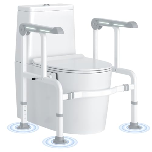 Toilet Safety Rails for Elderly & Disabled with Glow (Gray)