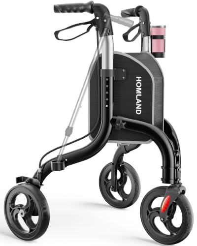 Foldable 3 Wheel Walkers for Seniors (Standard / Shiny Black)