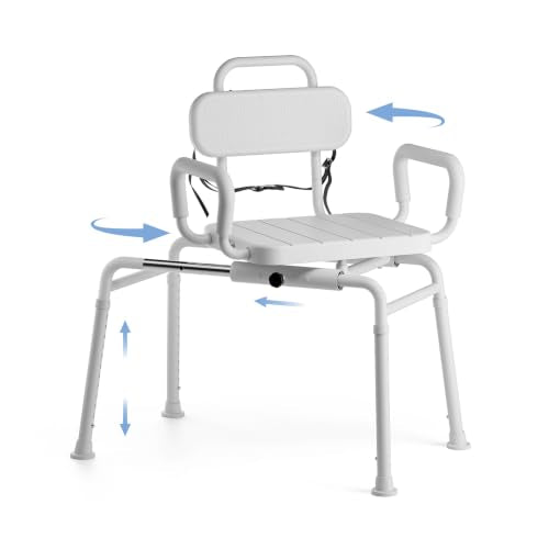 Sliding Shower Chair with Swivel Seat for Bathtub (Neutral Gray)
