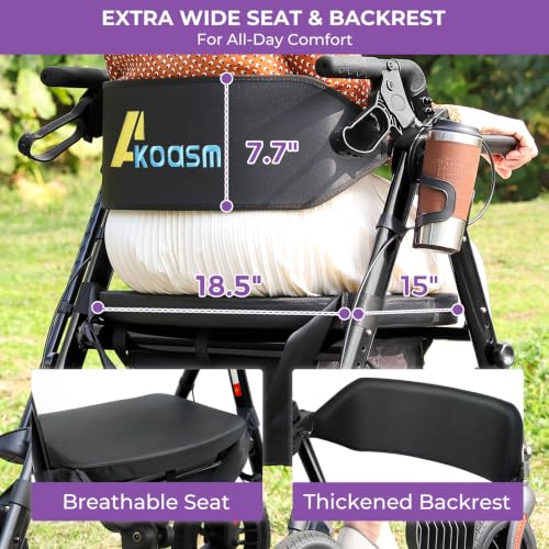 Heavy Duty Rollator Walkers for Seniors with Seat (Black)
