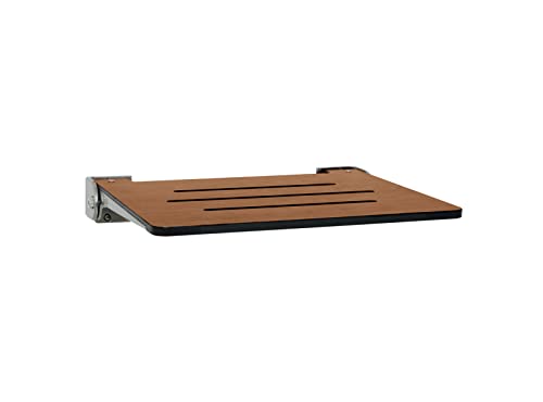 18 inch Silhouette Slimline Folding Wall Mount Shower Bench Seat (Rustic Teak Seat With Silver Frame)