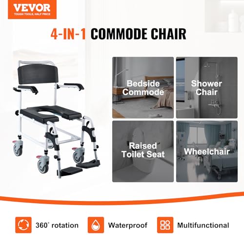 Shower Commode Wheelchair 350 LBS Capacity Bedside Commode Chair