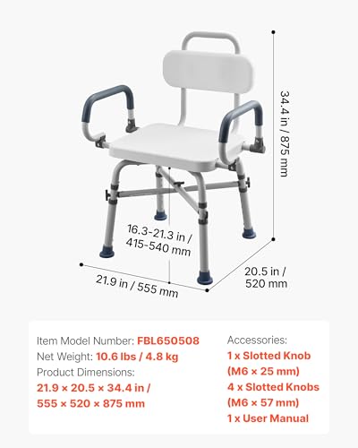 Swivel Shower Chair with Arms and Back