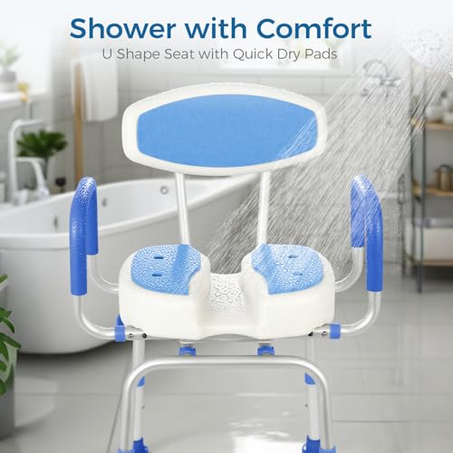 Swivel Senior Bathing Chair with Arms & Back (Blue / 400LBS)